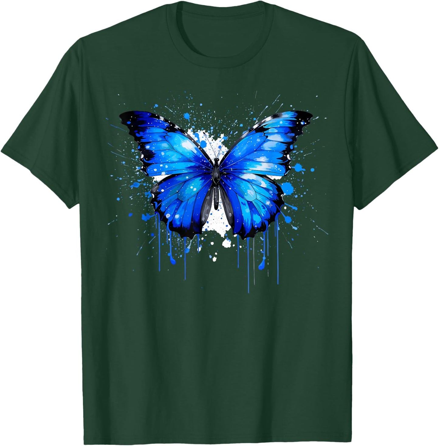 Blue Morpho Butterfly Paint Splatter, Lepidopterology Morpho T-Shirt - T-Shirt | Forest