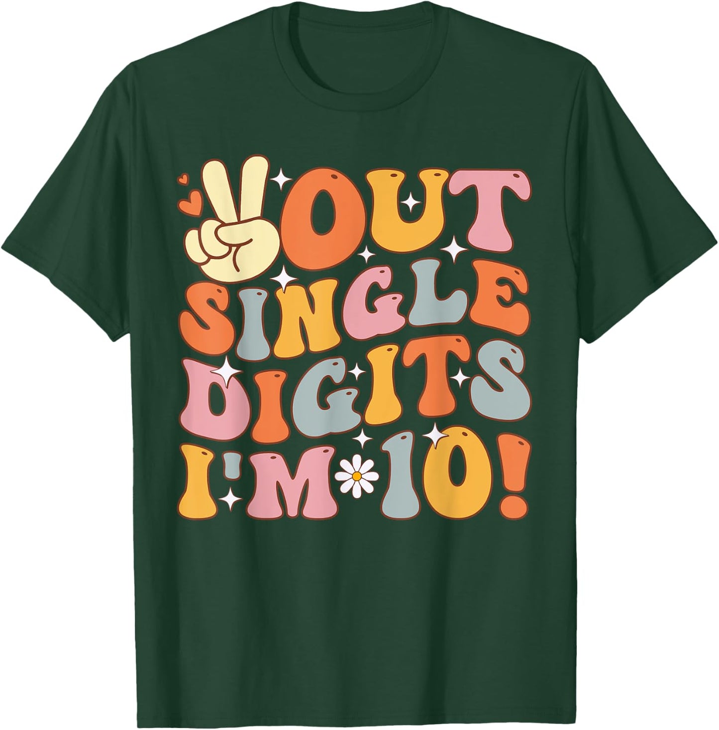 Peace Out Single Digits Retro Groovy 10th Birthday Kids Girl T-Shirt - T-Shirt | Forest