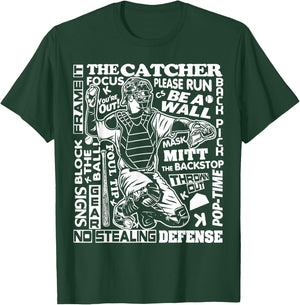 Baseball Softball Catcher Word Art Sayings Catcher Gifts T-Shirt - T-Shirt | Forest