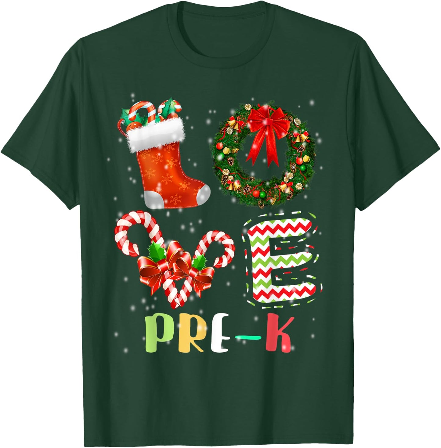 Love Pre-K Christmas Teacher T-Shirt - T-Shirt | Forest