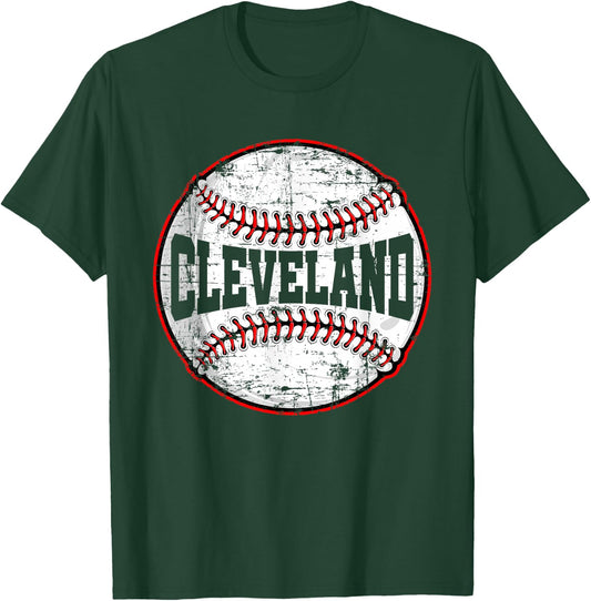 Baseball Lover Men Women Vintage Cleveland Cityscape T-Shirt - T-Shirt | Forest