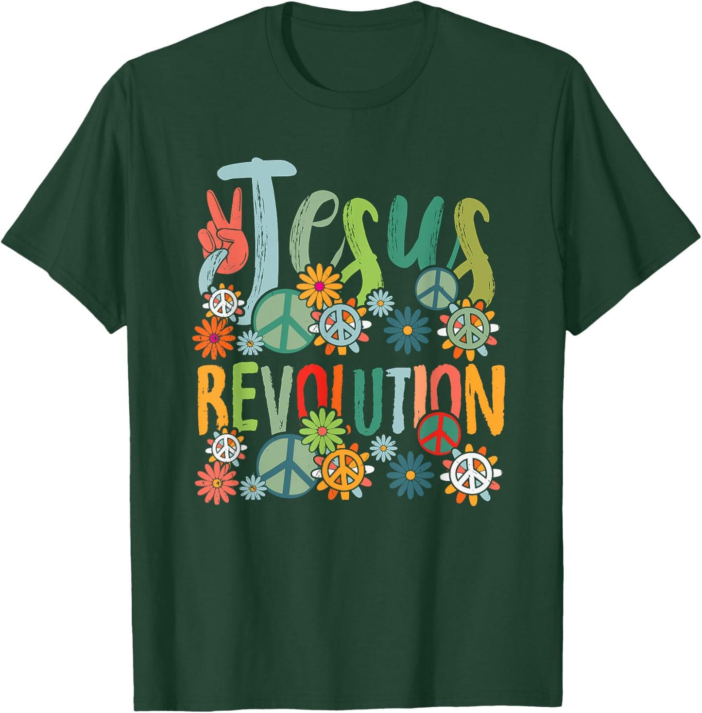 Jesus Revolution Faith Retro Groovy Flower Peace Sign T-Shirt - T-Shirt | Forest