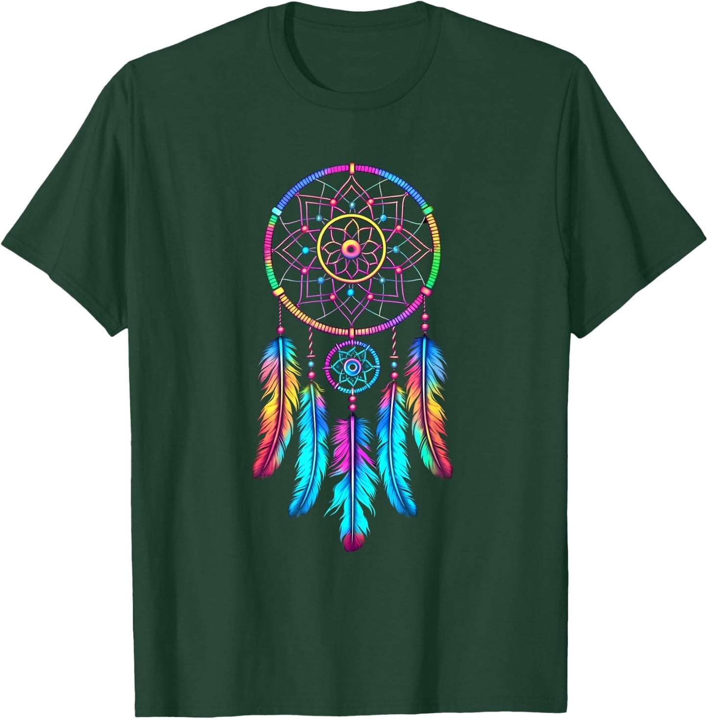 Colourful Dream Catcher Feather Tribal Indian Tattoo Dreamcatcher T-Shirt - T-Shirt | Forest