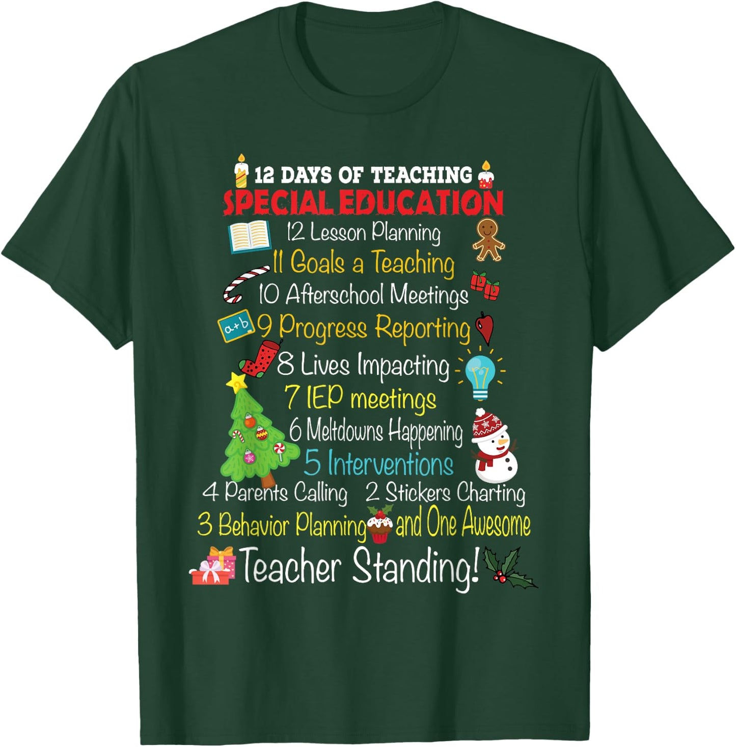 Teacher Joy Larsen Falls Apparel -Adults Black Christmas Special Education Teacher T-Shirt - T-Shirt | Forest