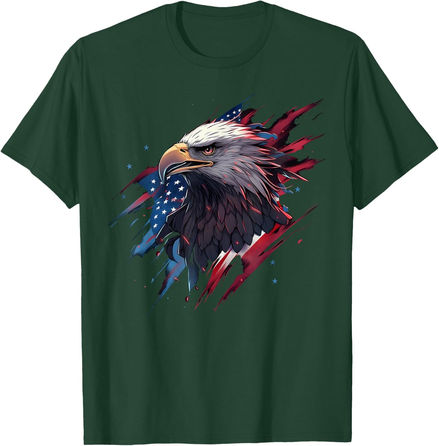 Eagle Bird 4th of July American Flag Veterans Memorial T-Shirt - T-Shirt | Forest