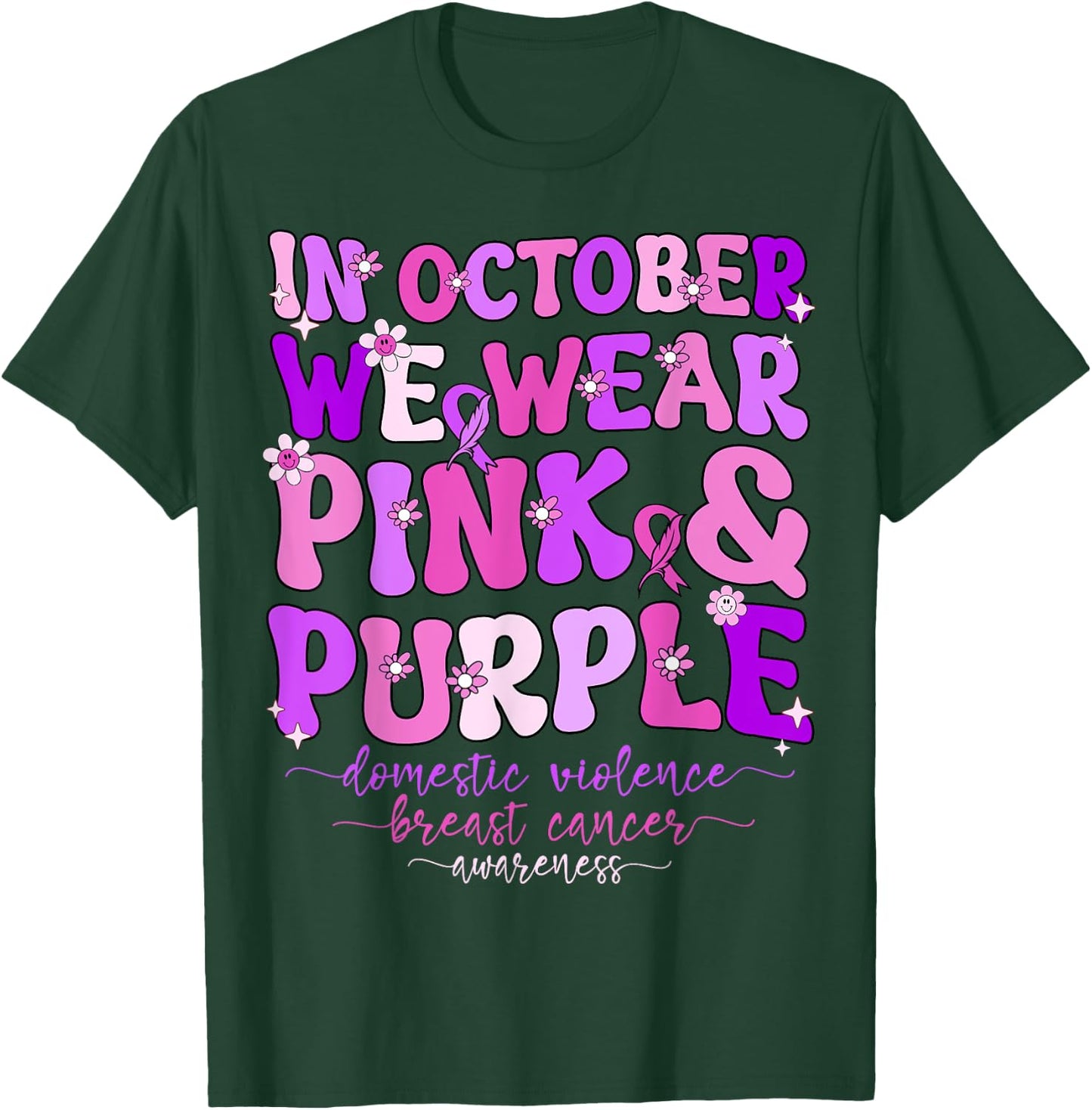 Groovy Domestic Violence And Breast Cancer Awareness Month T-Shirt - T-Shirt | Forest