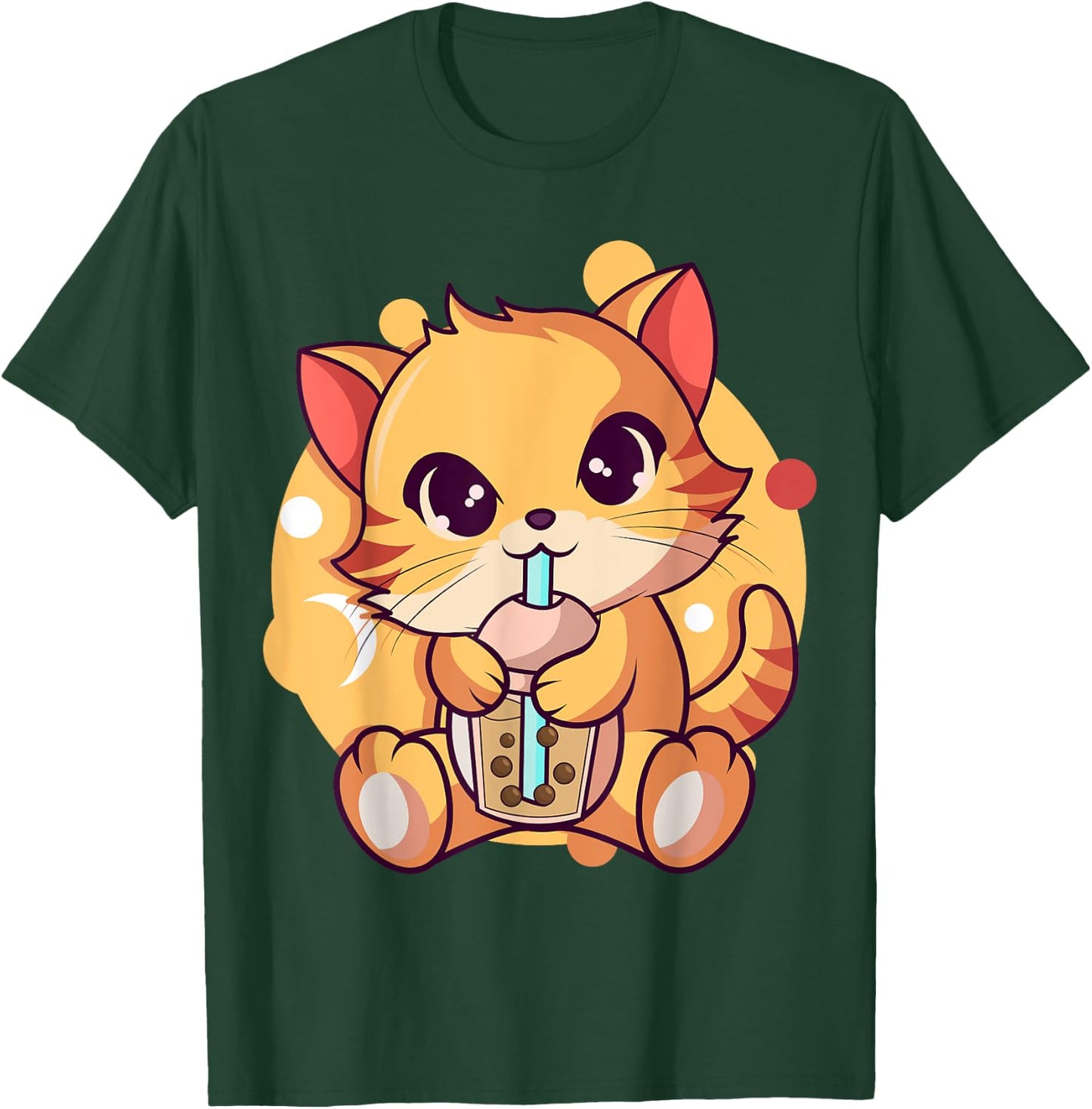 Kawaii Anime Cat Drinking Boba Tea Cat Bubble Tea Women Girls Kids T-Shirt - T-Shirt | Forest