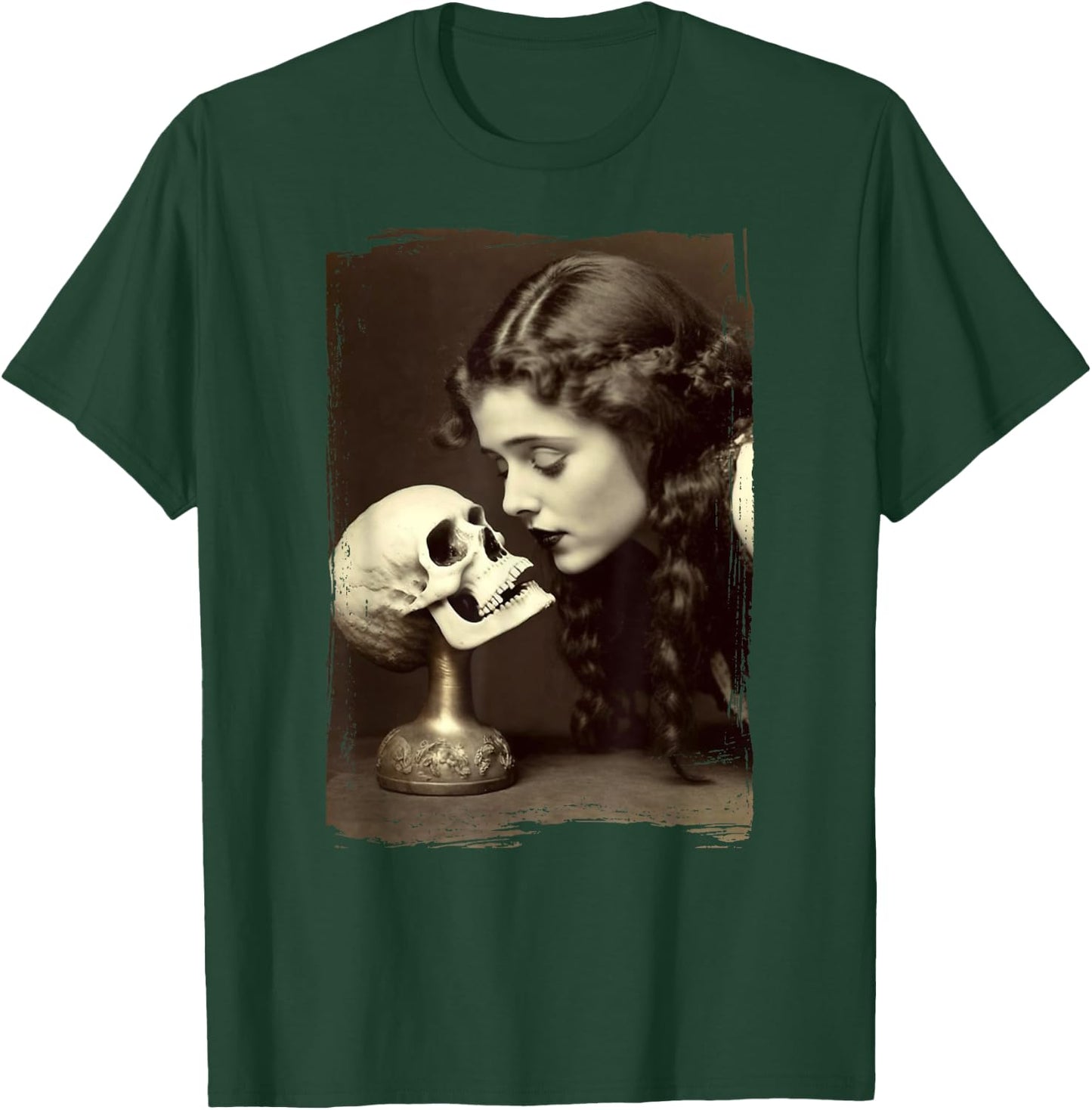 Vintage Witch Sorceress Skeleton Skull Kiss 1910 Photography T-Shirt - T-Shirt | Forest