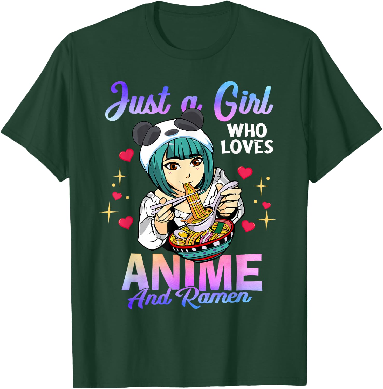 Just a Girl Who Loves Anime and Ramen Bowl Panda Girl Teen T-Shirt - T-Shirt | Forest
