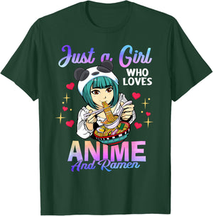 Just a Girl Who Loves Anime and Ramen Bowl Panda Girl Teen T-Shirt - T-Shirt | Forest
