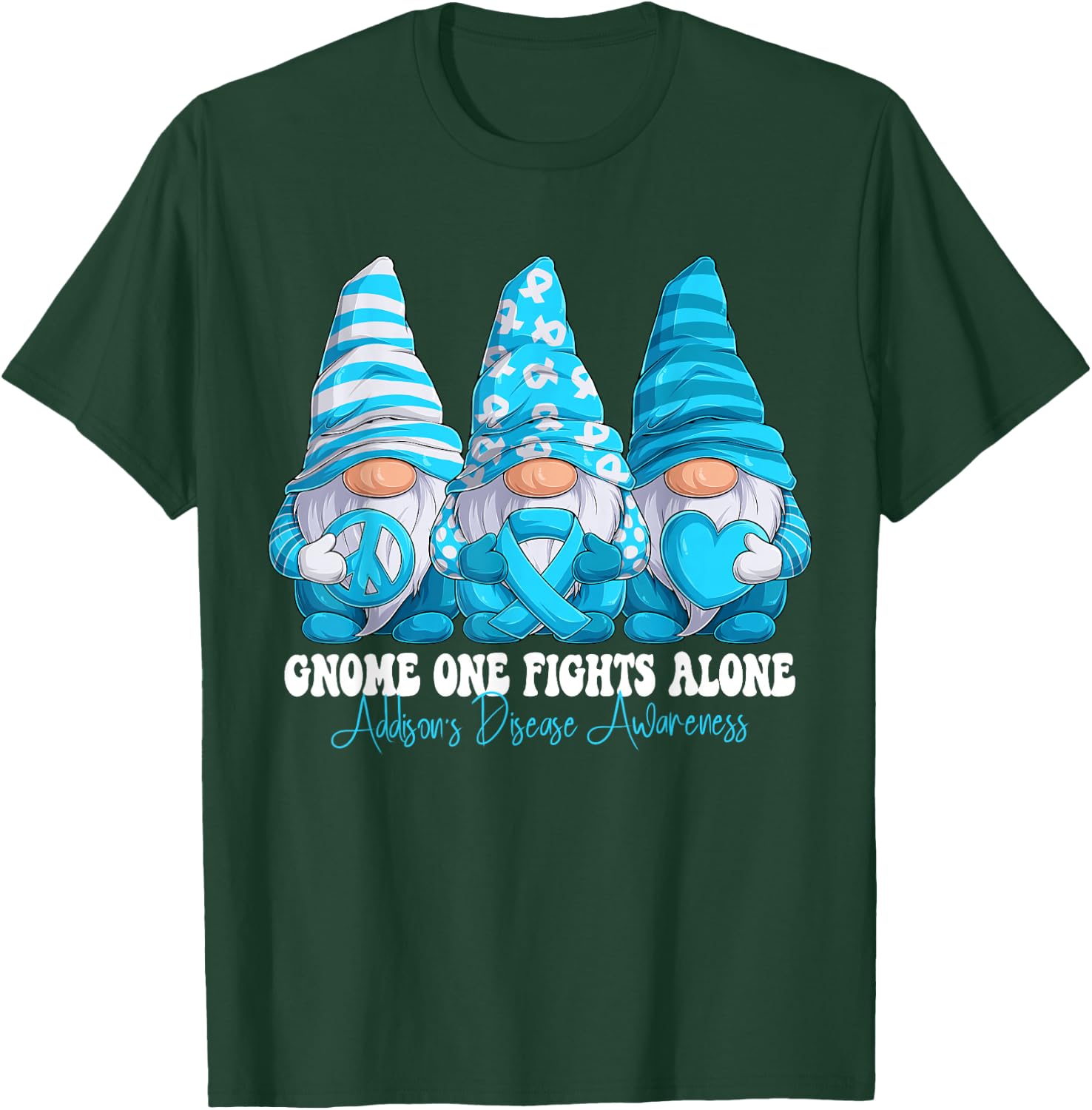 Addison's disease Awareness Month Light Blue Ribbon Gnomies T-Shirt - T-Shirt | Forest