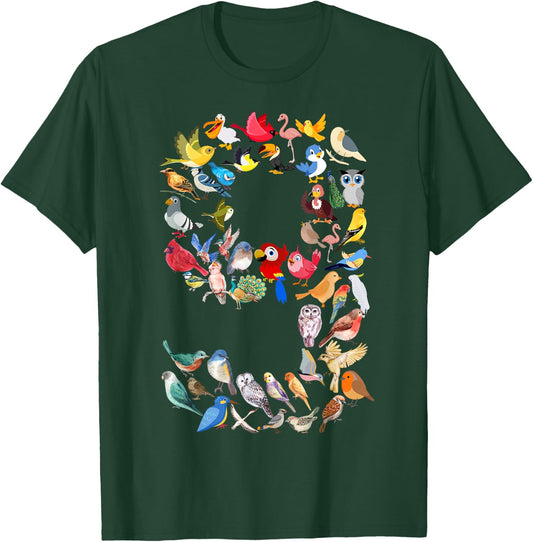 Kids 9th Birthday Birds Themed 9 Year Old Boys Bird Lover T-Shirt - T-Shirt | Forest