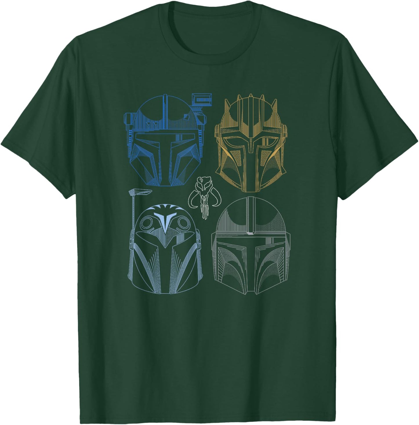 Star Wars: The Mandalorian Outline Bounty Hunter Color Stack T-Shirt - T-Shirt | Forest