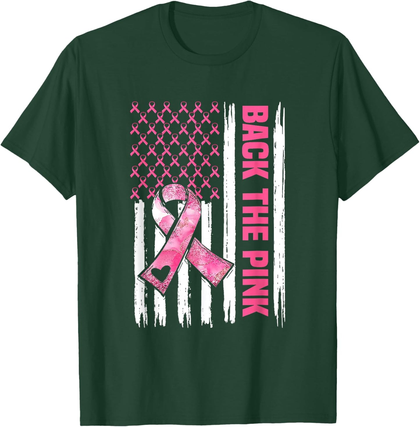 Back The Pink Warrior Flag American Breast Cancer Awareness T-Shirt - T-Shirt | Forest