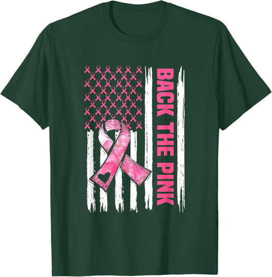 Back The Pink Warrior Flag American Breast Cancer Awareness T-Shirt - T-Shirt | Forest