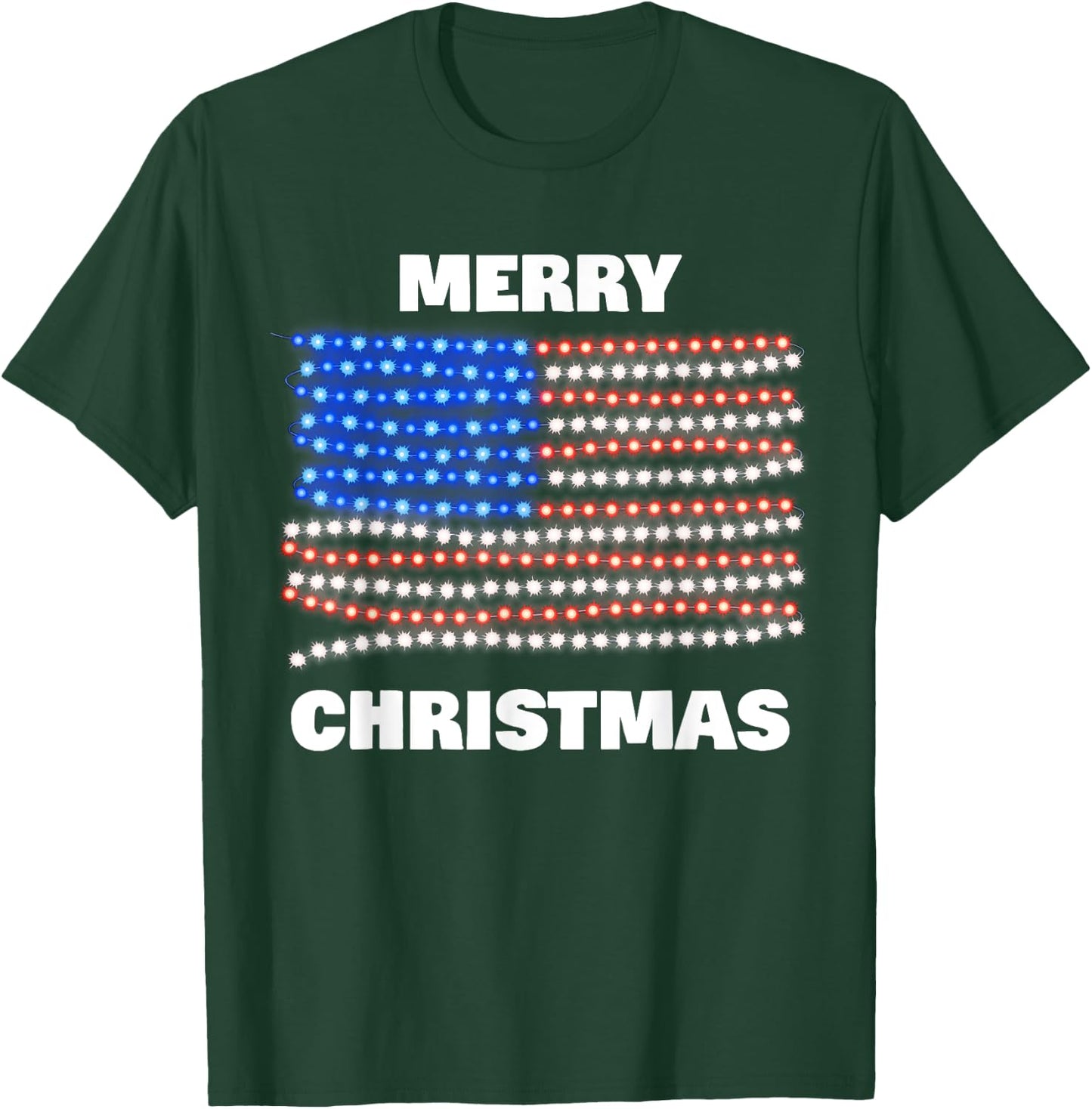 American USA Flag Patriotic Merry Christmas Xmas Lights Women Kids Men T-Shirt - T-Shirt | Forest