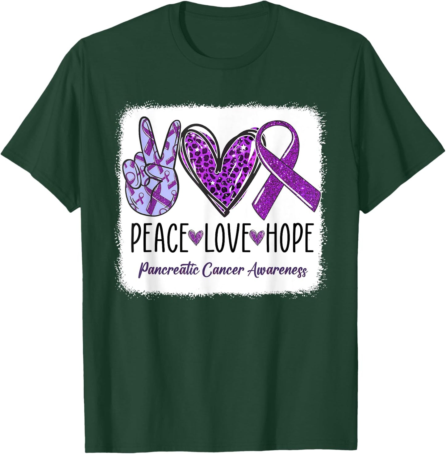 Peace Love Hope Ribbon Purple Pancreatic Cancer Awareness T-Shirt - T-Shirt | Forest