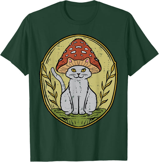 Cat Mushroom Vintage Cottagecore Aesthetic Men Women Kids T-Shirt - T-Shirt | Forest
