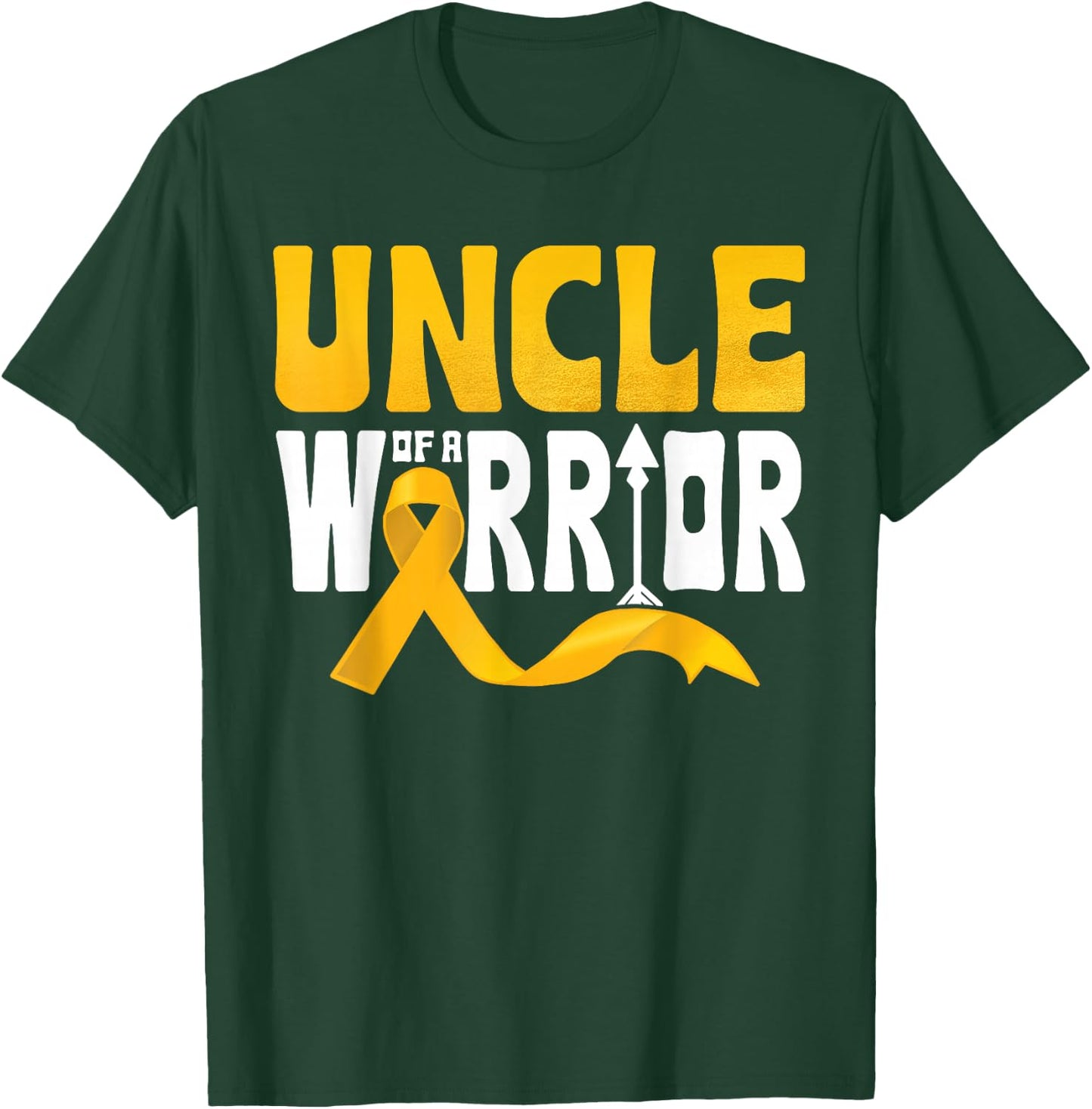 Uncle Of A Warrior Childhood Cancer Awareness Gold Ribbon T-Shirt - T-Shirt | Forest