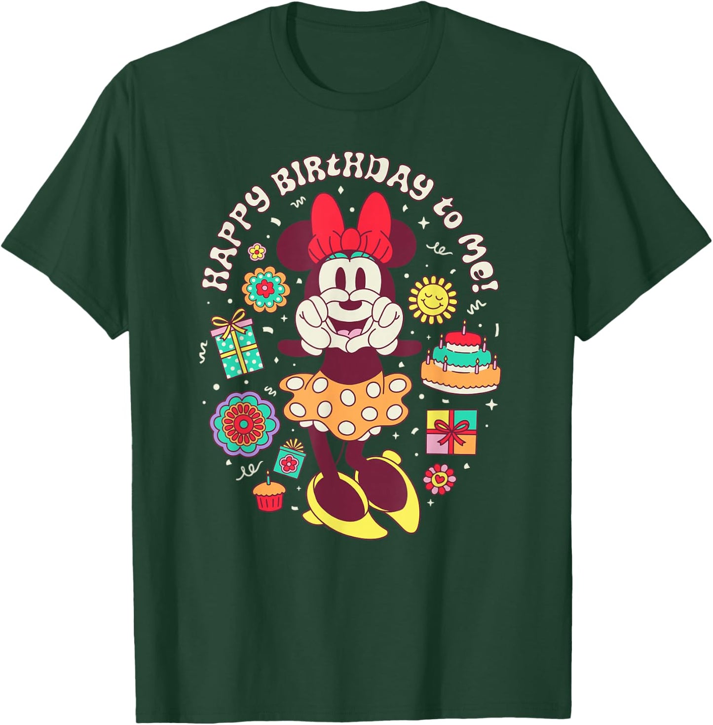 Disney Minnie Mouse Happy Birthday to Me Finger Heart Retro T-Shirt - T-Shirt | Forest