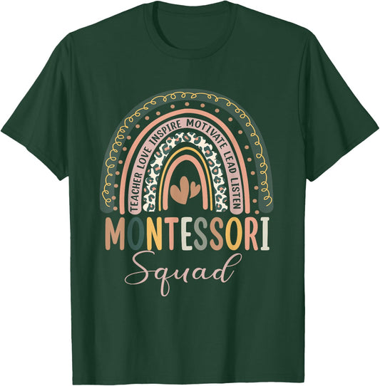Montessori Squad Rainbow Montessori Teacher Back To School T-Shirt - T-Shirt | Forest