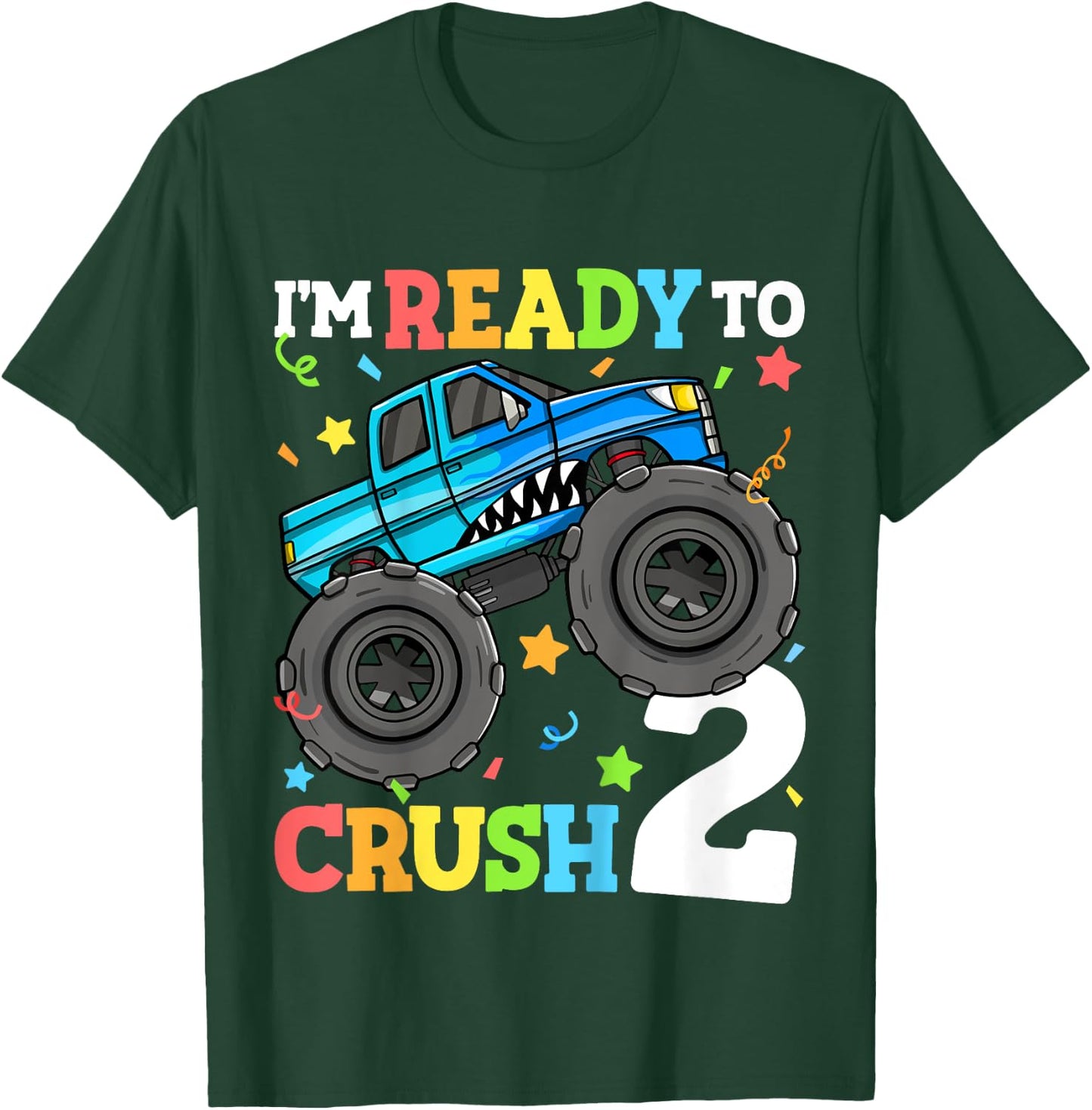 Kids Monster Truck Shark 2nd Birthday Boy Toddler 2 Two Year Old T-Shirt - T-Shirt | Forest