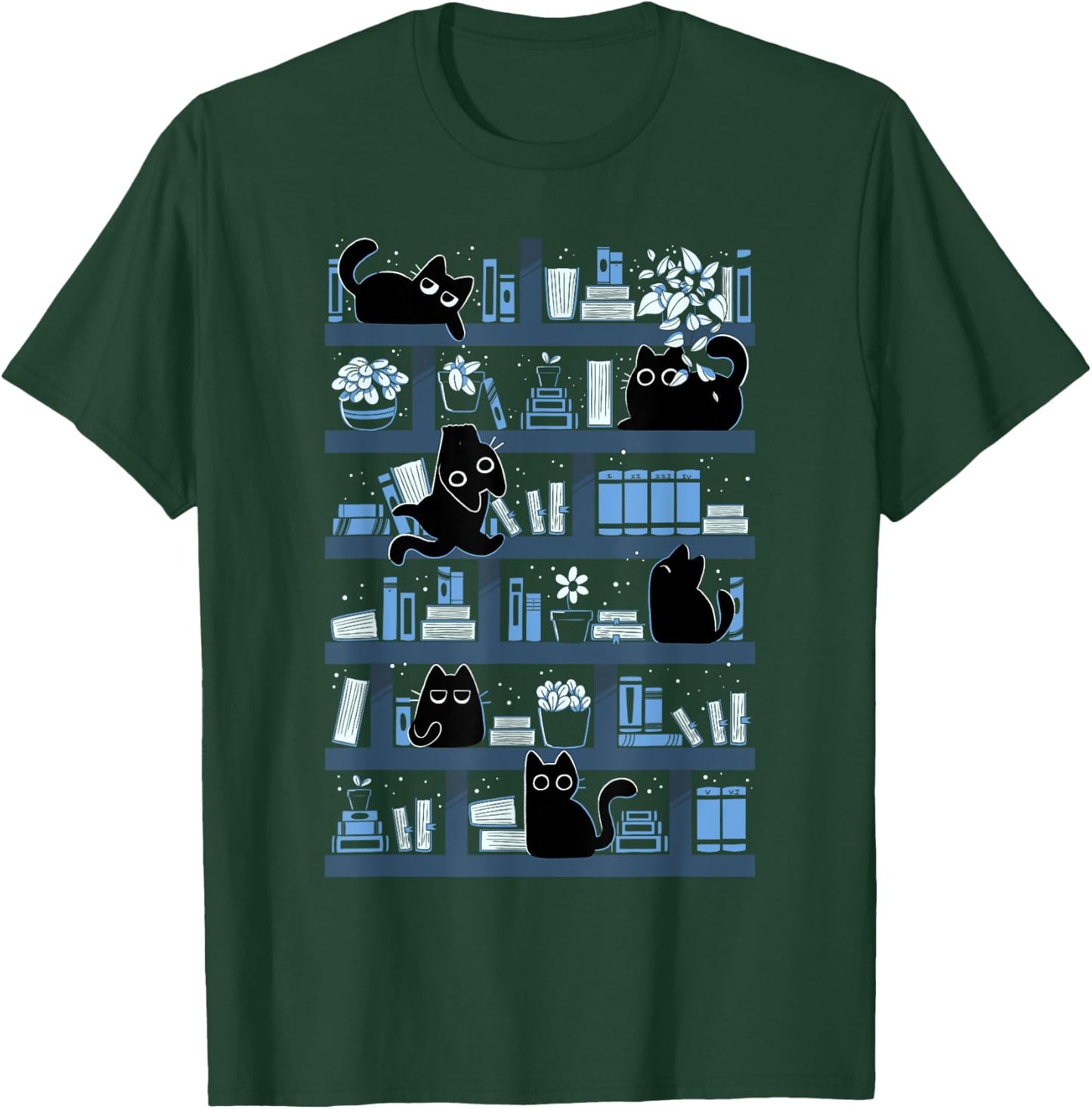 Purrfect Library Cats On A Bookshelf Cute Book Reader T-Shirt - T-Shirt | Forest
