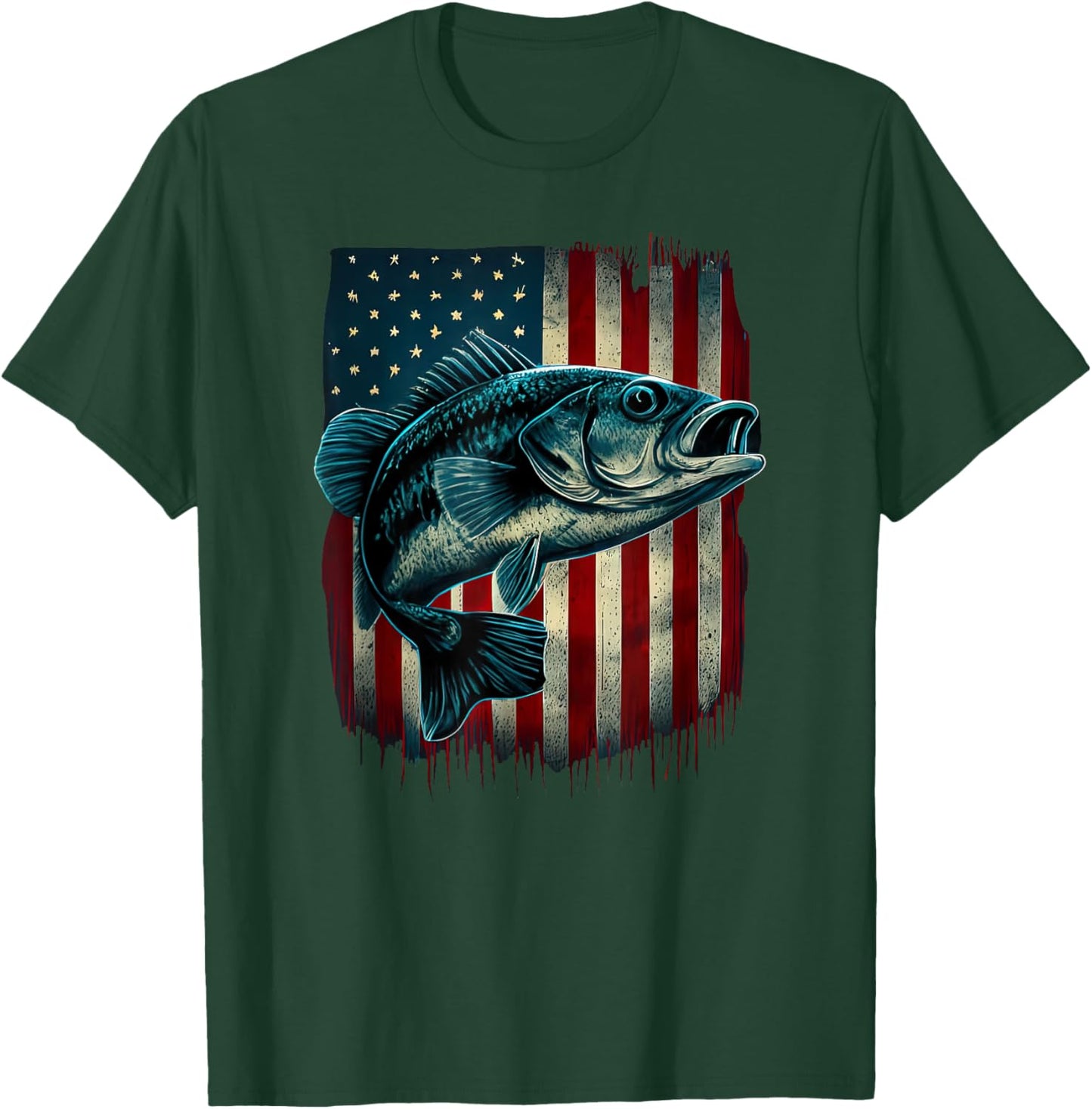 Fishing American Flag Vintage USA Bass Fisherman Gift T-Shirt - T-Shirt | Forest