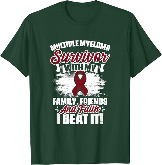 I Beat Myeloma Warrior Support Multiple Myeloma Survivor T-Shirt - T-Shirt | Forest