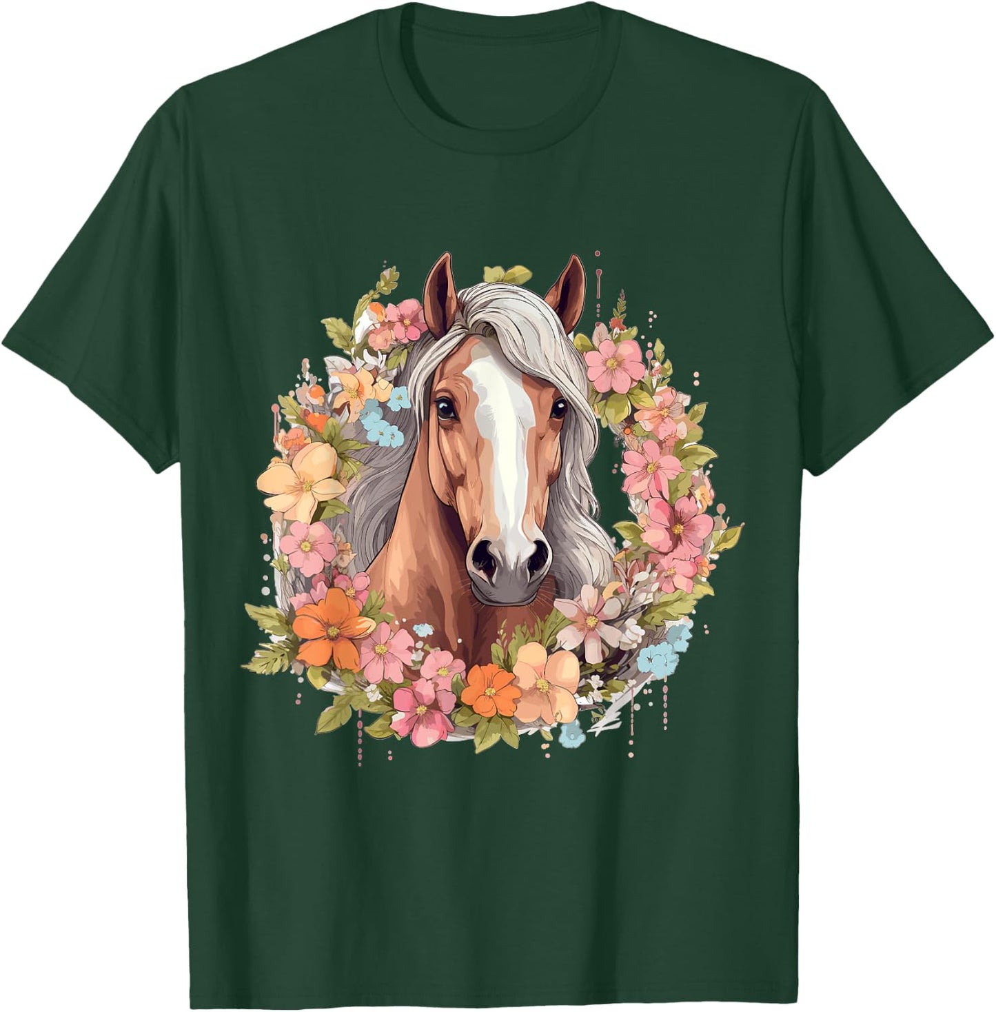 Horse Riding Horses with Flowers T-Shirt - T-Shirt | Forest