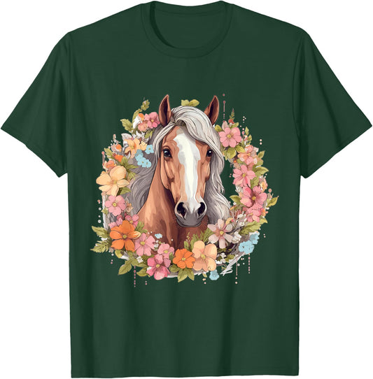 Horse Riding Horses with Flowers T-Shirt - T-Shirt | Forest
