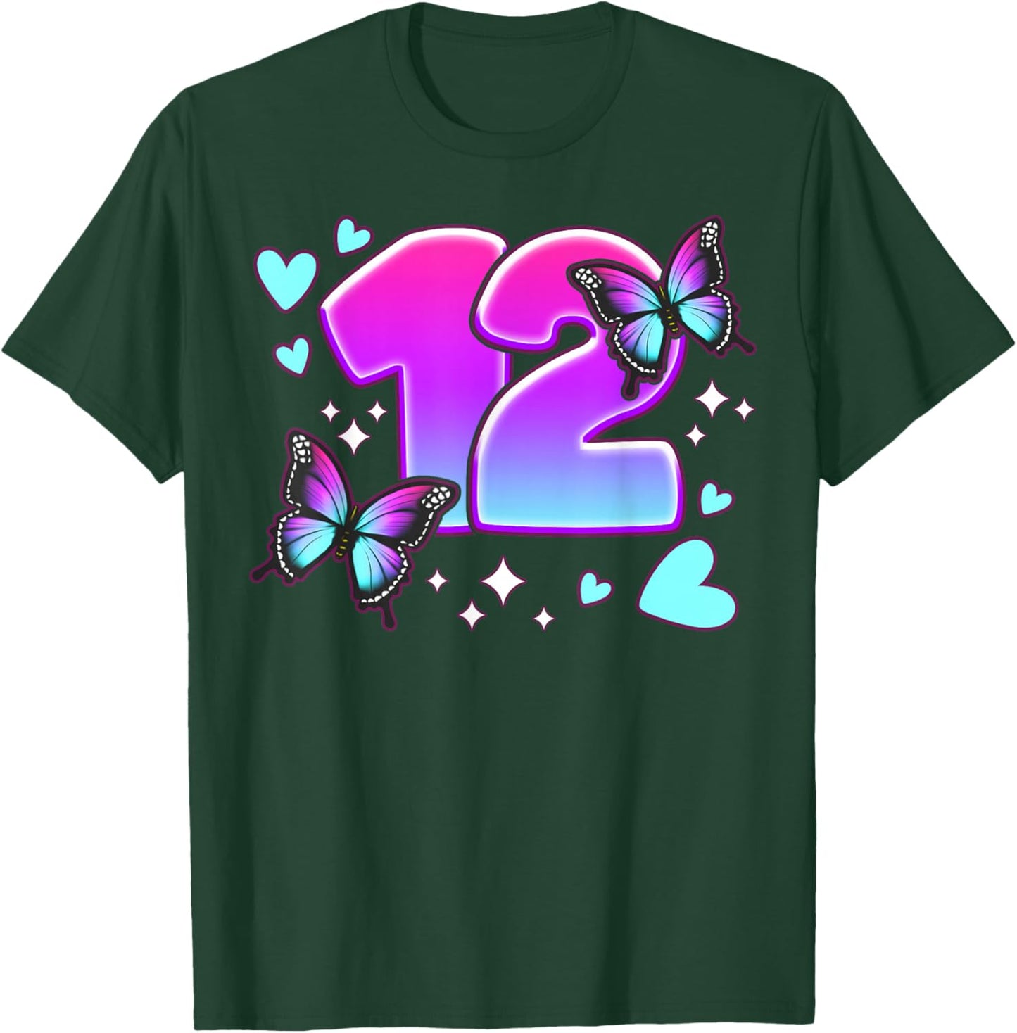 Birthday Girl 12 Years, Butterflies and Number 12 T-Shirt - T-Shirt | Forest