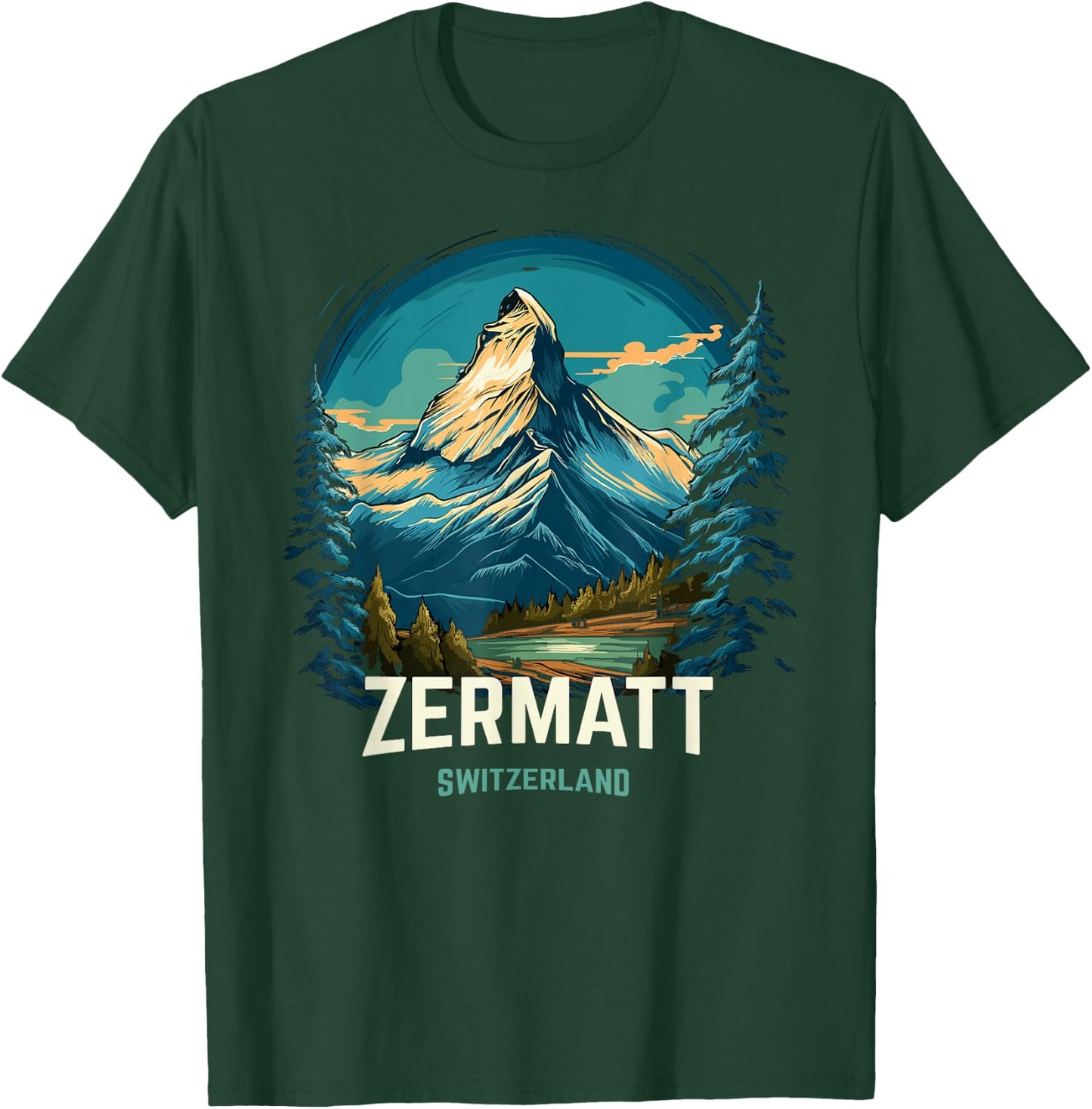 Zermatt Switzerland Vintage Ski Trip Matterhorn T-Shirt - T-Shirt | Forest