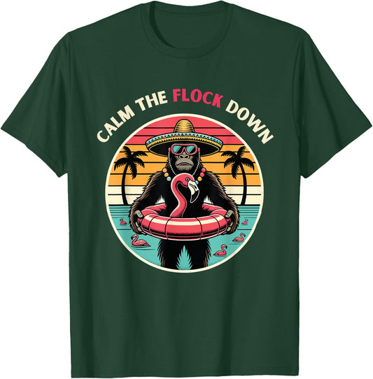 Bigfoot Sasquatch Flamingo pool party T-Shirt - T-Shirt | Forest