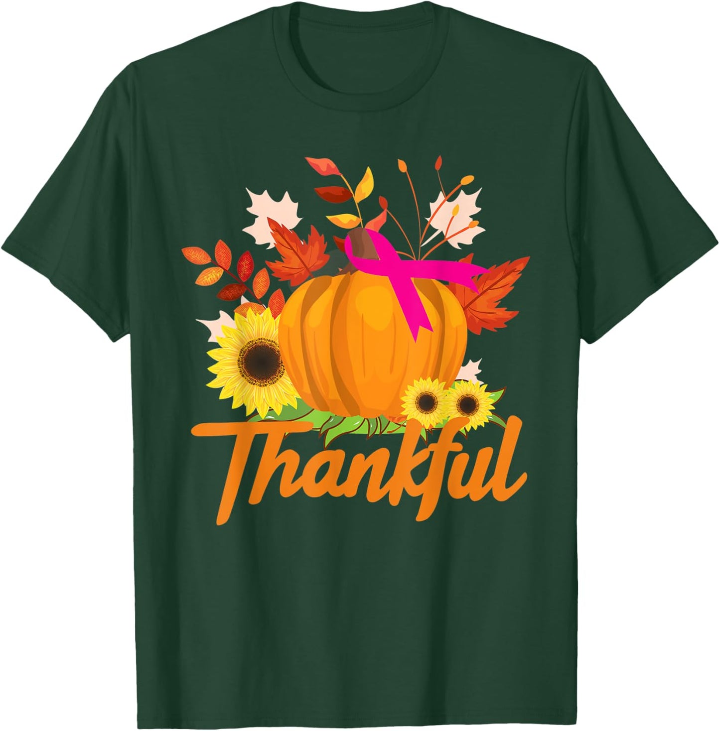 Breast Cancer Survivor Shirt Thankful Pink Ribbon Sunflower T-Shirt - T-Shirt | Forest