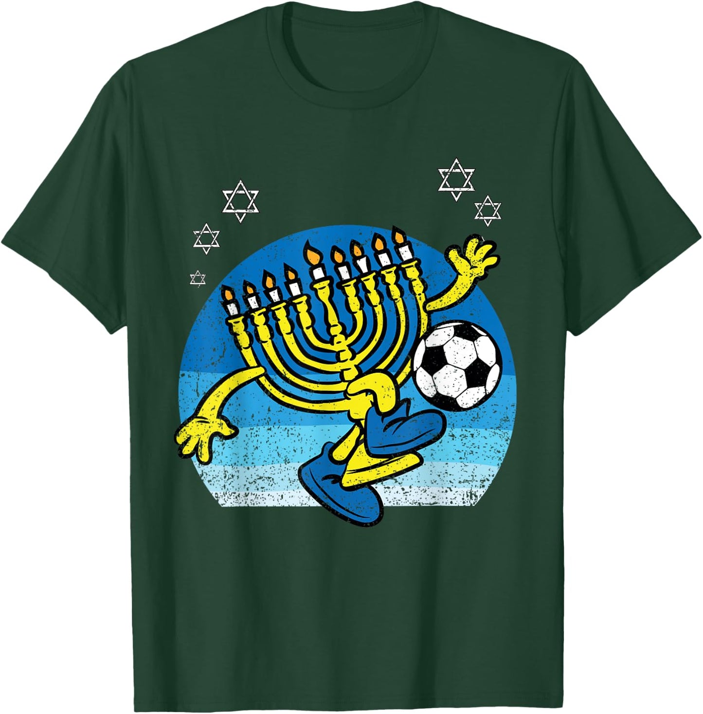 Menorah Soccer Player Hanukkah Chanukah Jewish Holiday T-Shirt - T-Shirt | Forest
