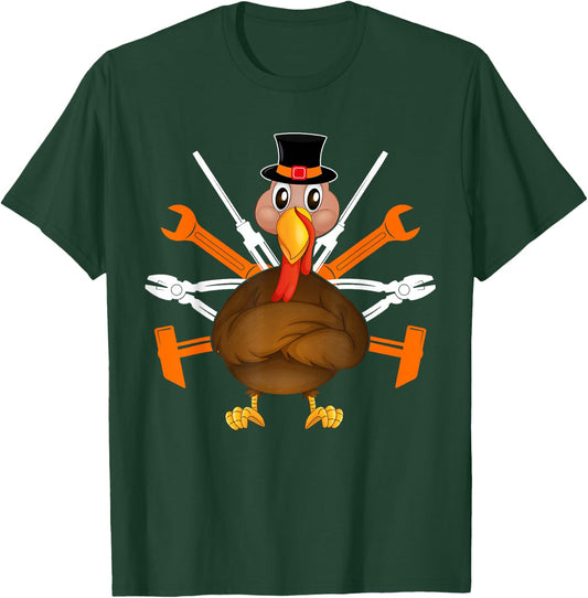 Thanksgiving Mechanic Turkey Matching Autumn Family Group T-Shirt - T-Shirt | Forest