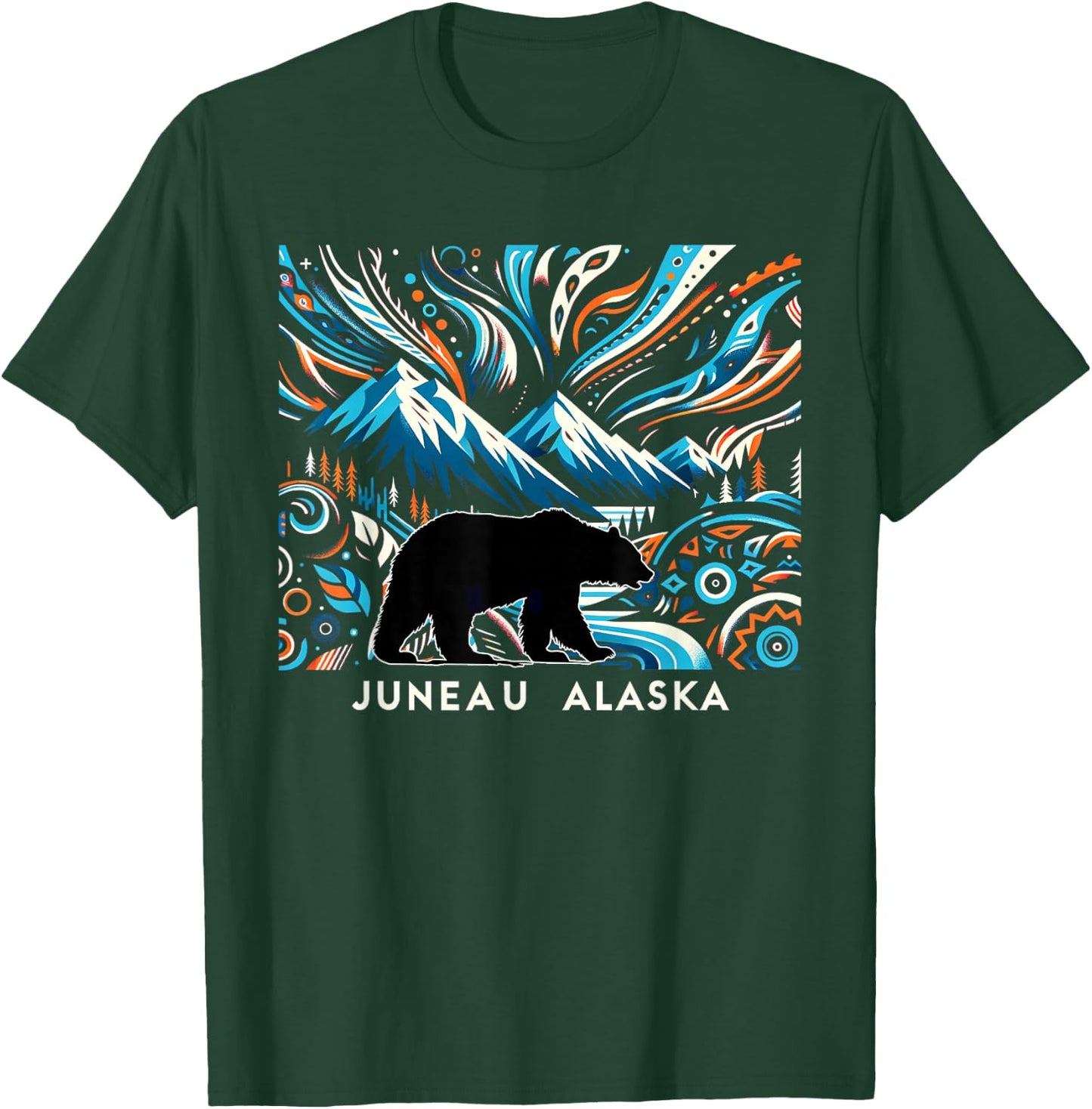 Alaska State Mountain With Bear Juneau Alaska Souvenir T-Shirt - T-Shirt | Forest
