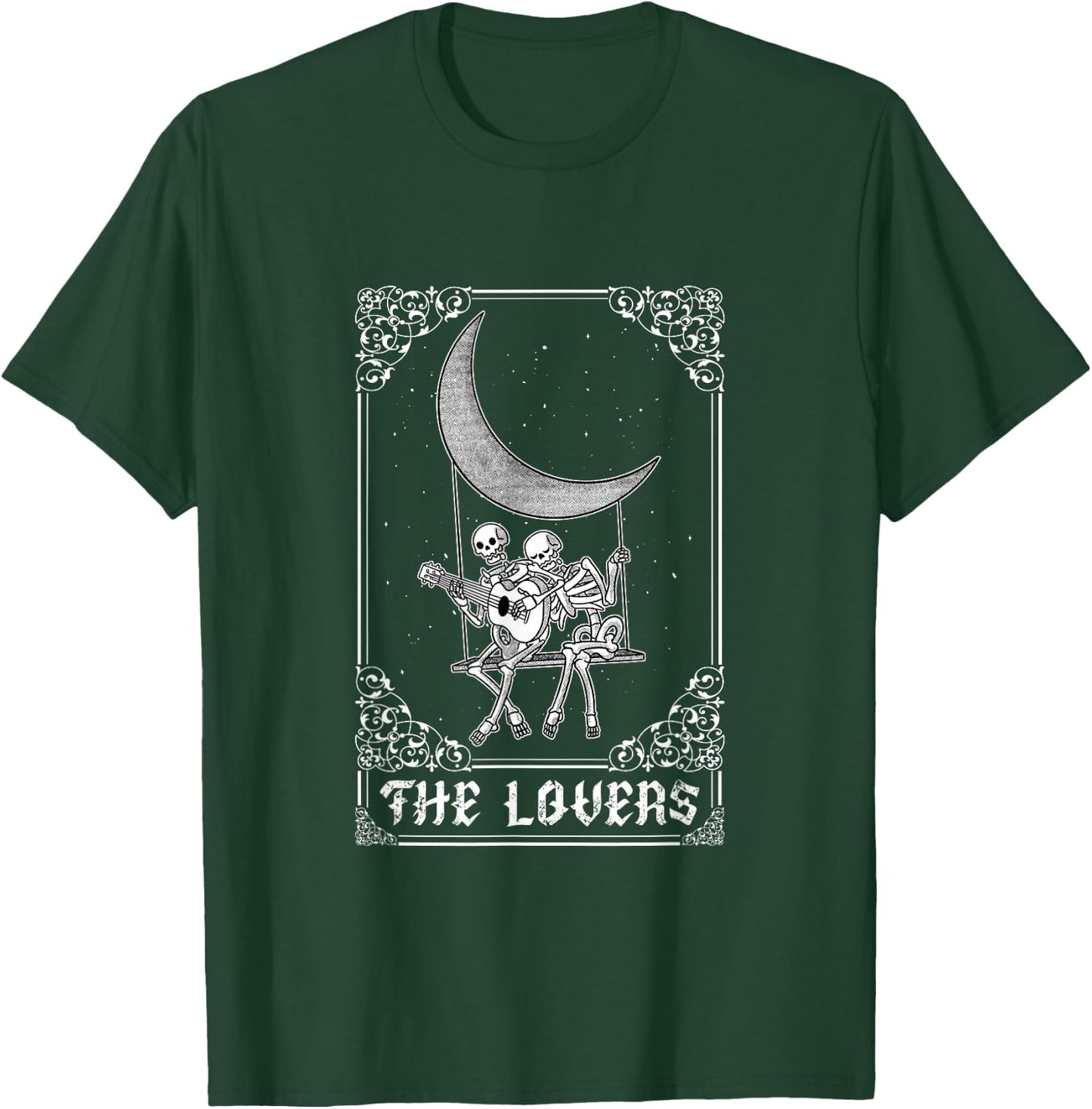 The Lovers Vintage Tarot Card Gothic Halloween Skeleton Moon T-Shirt - T-Shirt | Forest