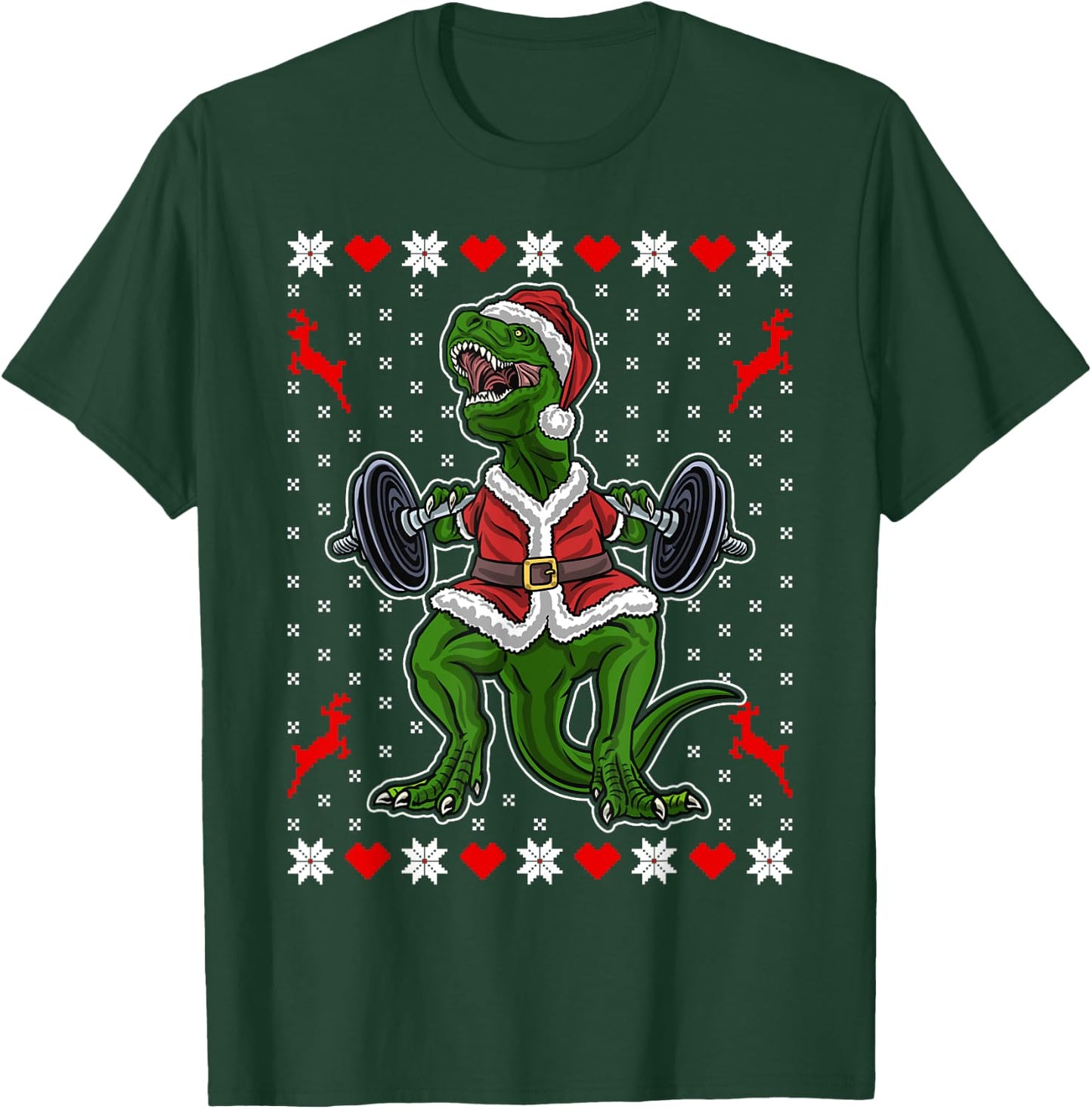 Cute T-Rex in the Gym - Funny Weight Lifting Christmas Dino T-Shirt - T-Shirt | Forest