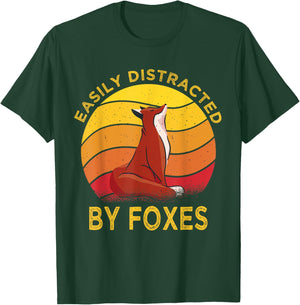 Easily Distracted By Foxes Vintage Funny Fox T-Shirt - T-Shirt | Forest