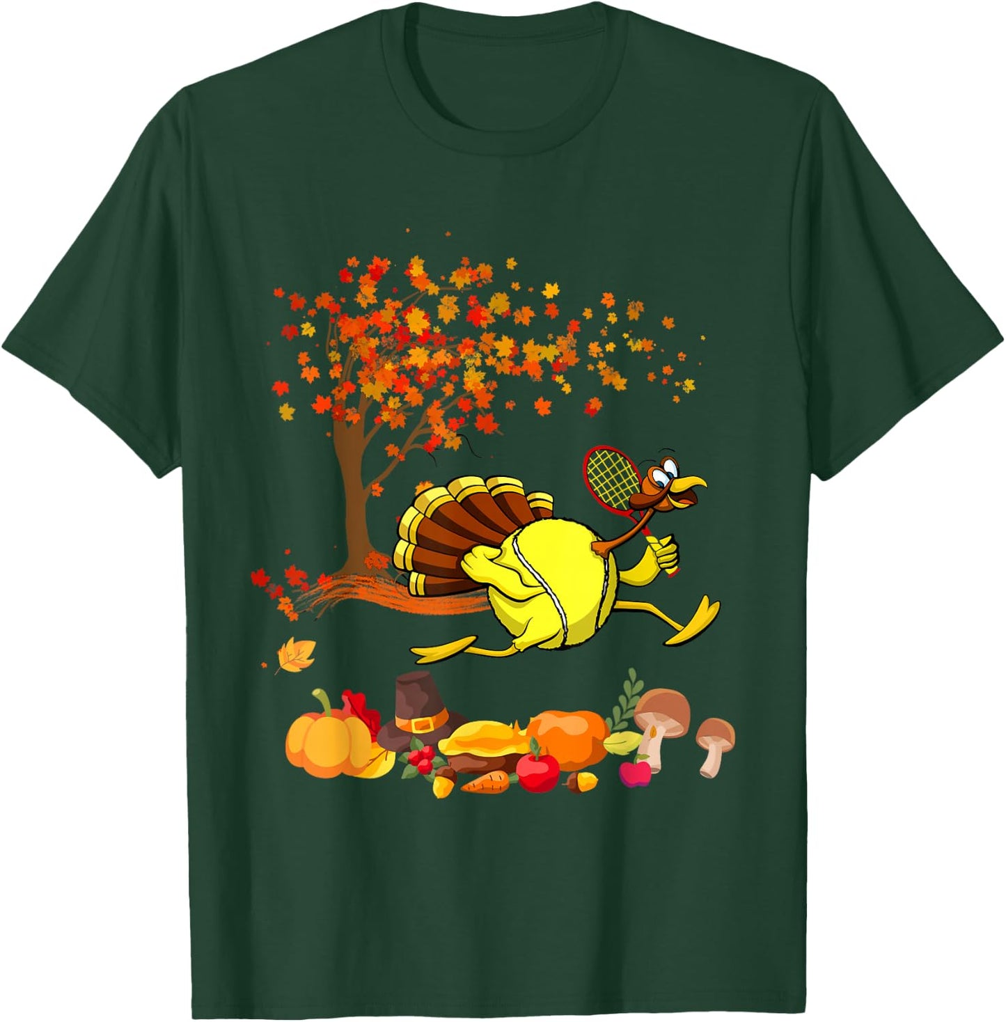 Tennis Turkey Thanksgiving Fall Tree Tennis Player Lover T-Shirt - T-Shirt | Forest