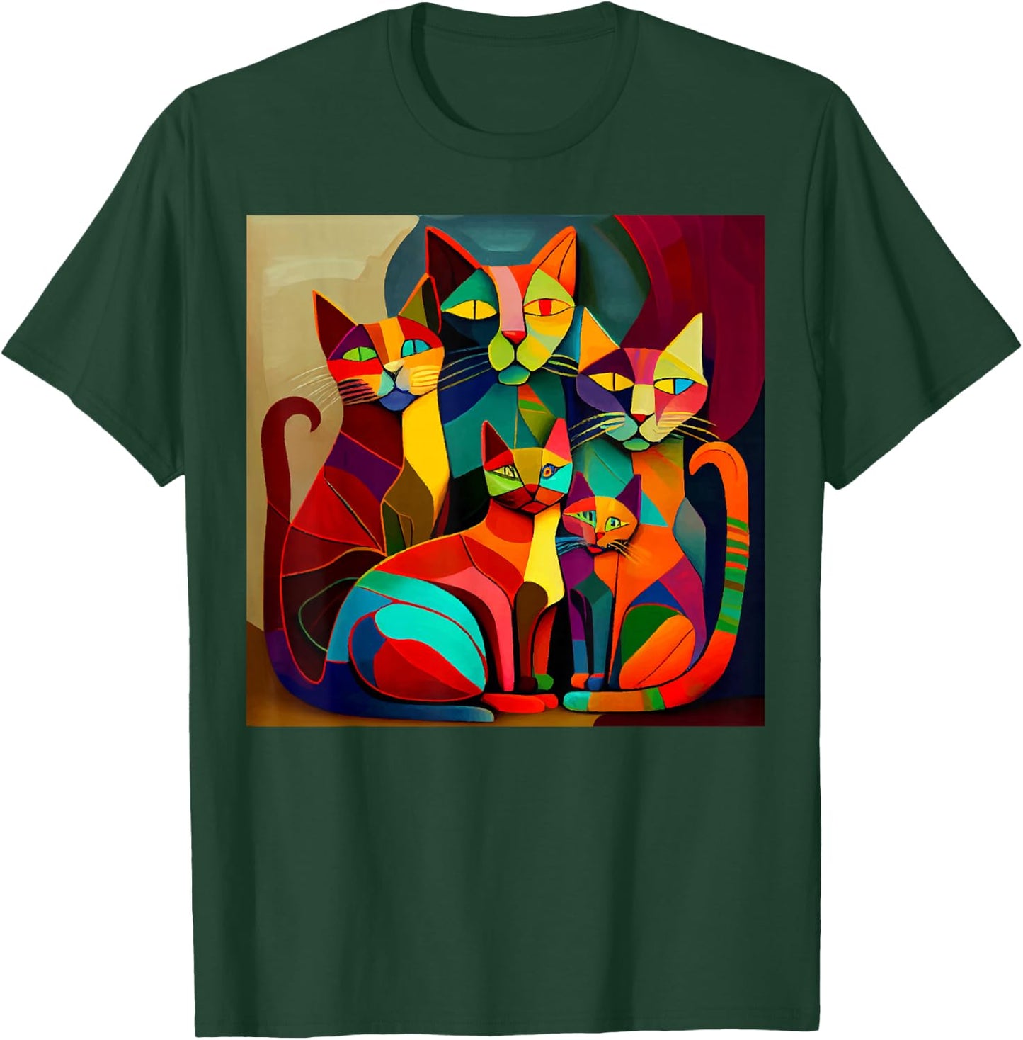 Abstract Colorful Woman Picatsso Cat Designs T-Shirt - T-Shirt | Forest