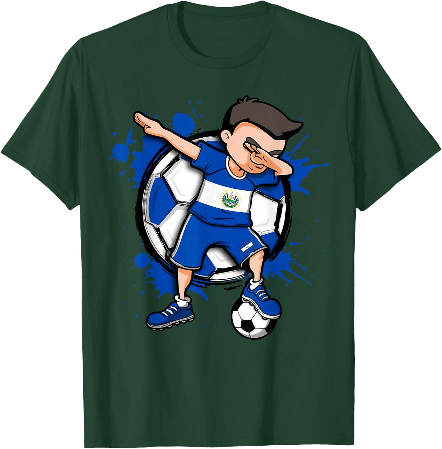 Dabbing Soccer Boy El Salvador Football Lovers Jersey Flag T-Shirt - T-Shirt | Forest