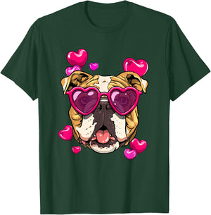 Valentines Day American Bulldog Heart Couples Dog Lover T-Shirt - T-Shirt | Forest