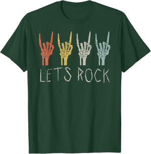 Rock and Roll Skeleton Let's Rock Hand Vintage T-Shirt - T-Shirt | Forest