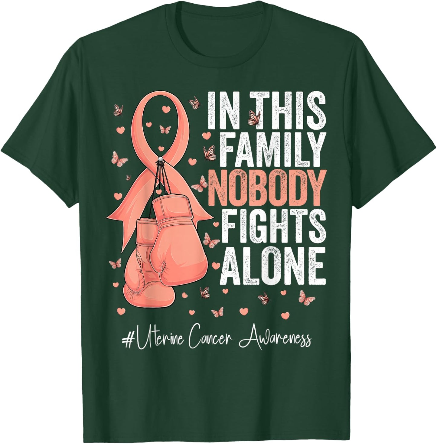 Peach Ribbon Survivor Fighter Uterine Cancer Awareness T-Shirt - T-Shirt | Forest