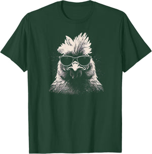 Cool Chicken With Sunglasses Sketch Punk Stencil Rooster T-Shirt - T-Shirt | Forest
