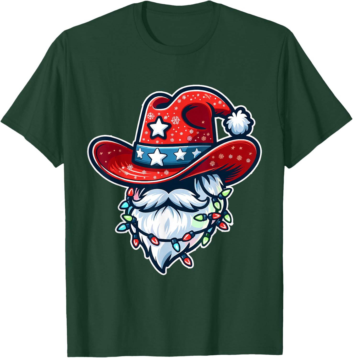 Cowboy Santa Hat Xmas Reindeer Rodeo Christmas In Texas T-Shirt - T-Shirt | Forest