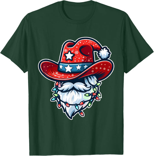Cowboy Santa Hat Xmas Reindeer Rodeo Christmas In Texas T-Shirt - T-Shirt | Forest